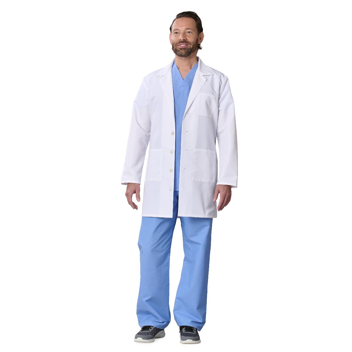 Medline Propel Men‘s 4-Pocket Staff-Length Lab Coats-Medline Textiles