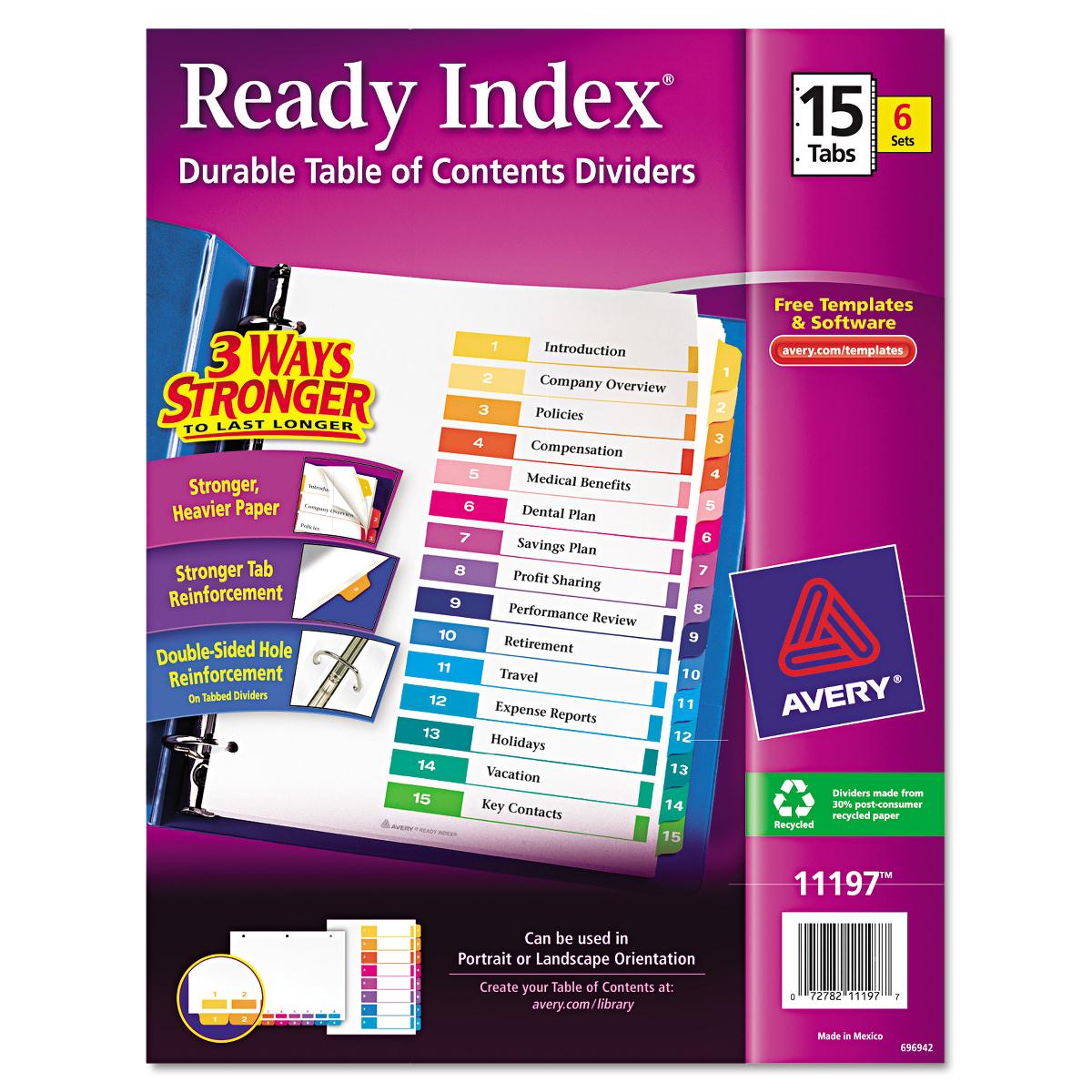 Avery++Ready+Index+Custom+TOC+Binder+Dividers+-+90+x+Divider%28s%29+-+1-15+-+15+Tab%28s%29%2FSet+-+8.5%26quot%3B+Divider+Width+x+11%26quot%3B+Divider+Length+-+3+Hole+Punched+-+White+Paper+Divider+-+Multicolor+Paper+Tab%28s%29+-+6+%2F+Pack