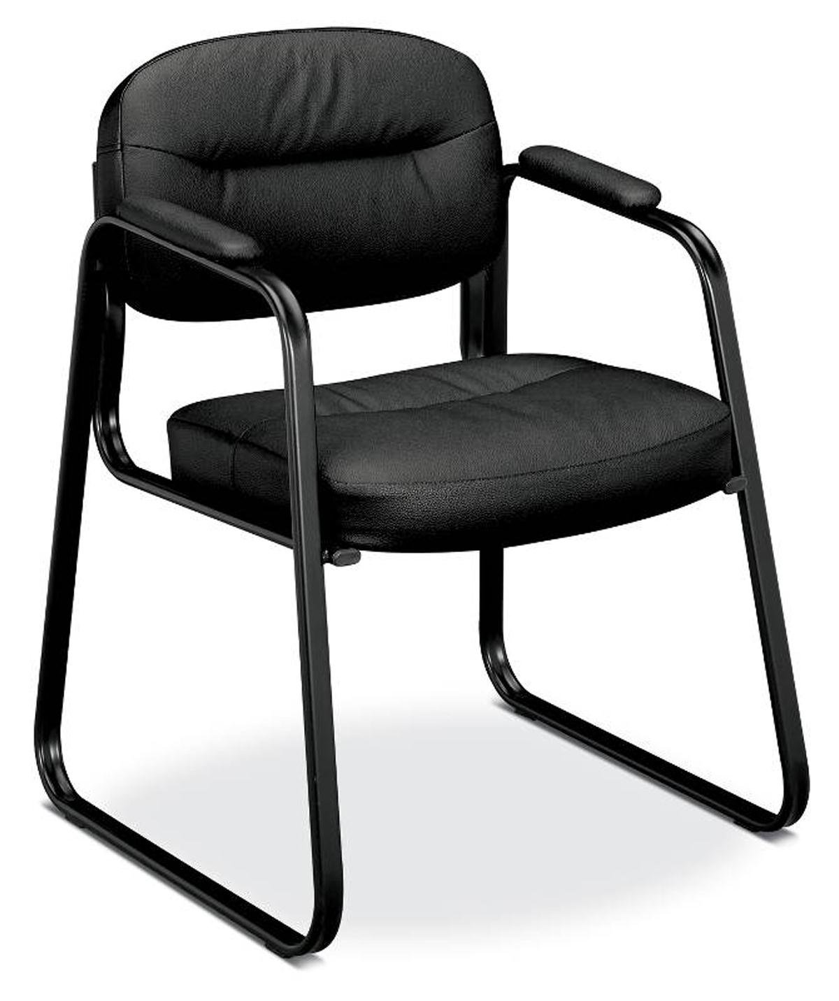 HON+Chair+-+Black+Bonded+Leather+Seat+-+Black+Bonded+Leather+Back+-+Black+Steel+Frame+-+Sled+Base+-+Black+-+Armrest