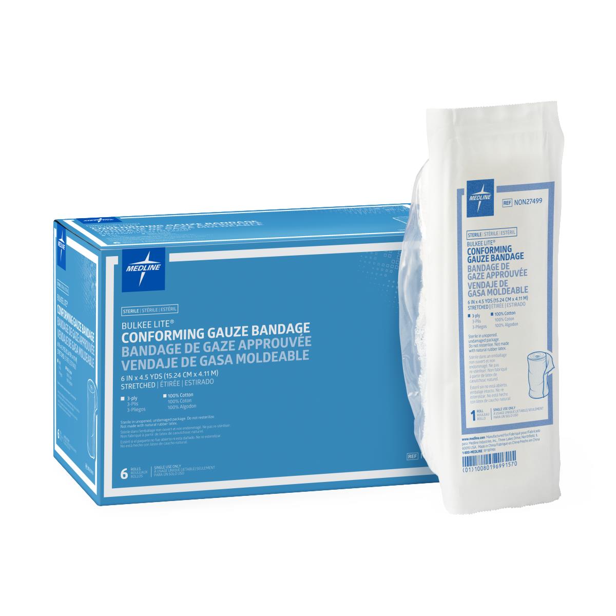 Bulkee Lite Sterile Cotton Conforming Bandages | Medline