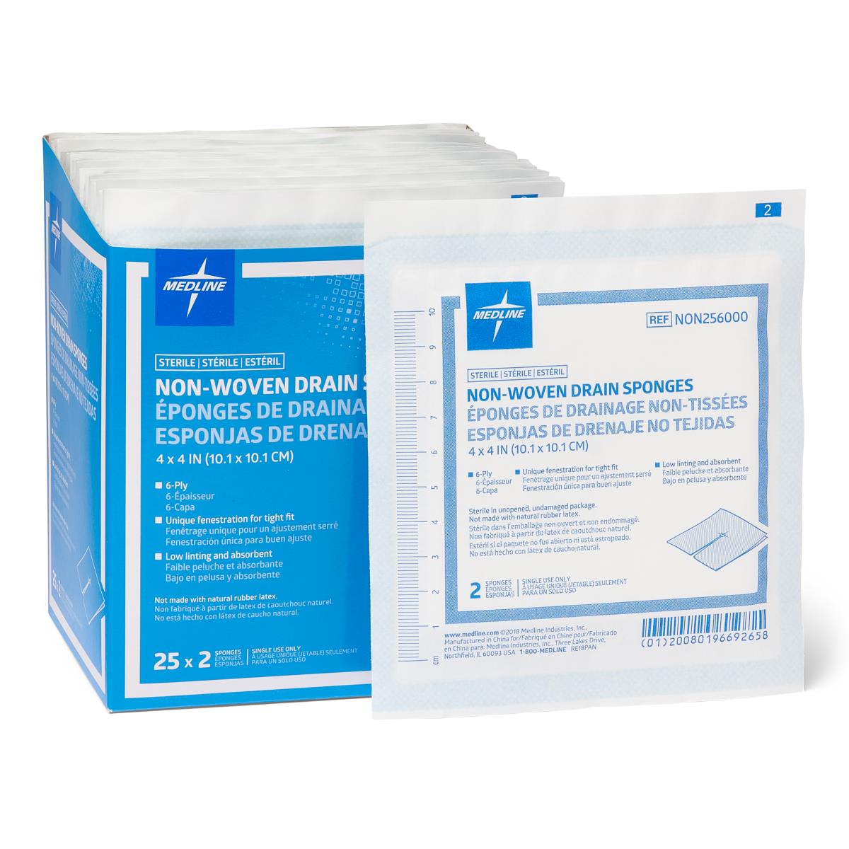 Medline Sterile Nonwoven Gauze Drain Sponges PF00244