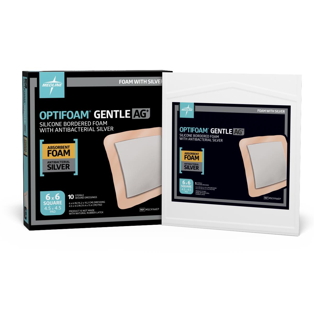 Optifoam Gentle Ag+ Foam Dressings with Silicone Border | Medline