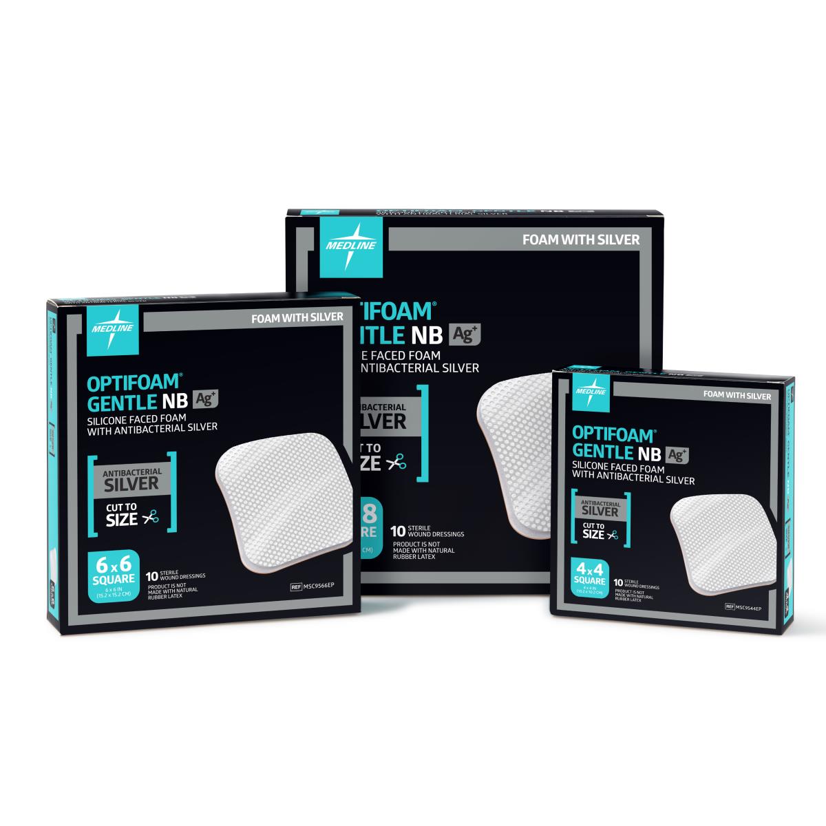 Optifoam Gentle Ag+ Silicone-Faced Foam Dressings Without Border 