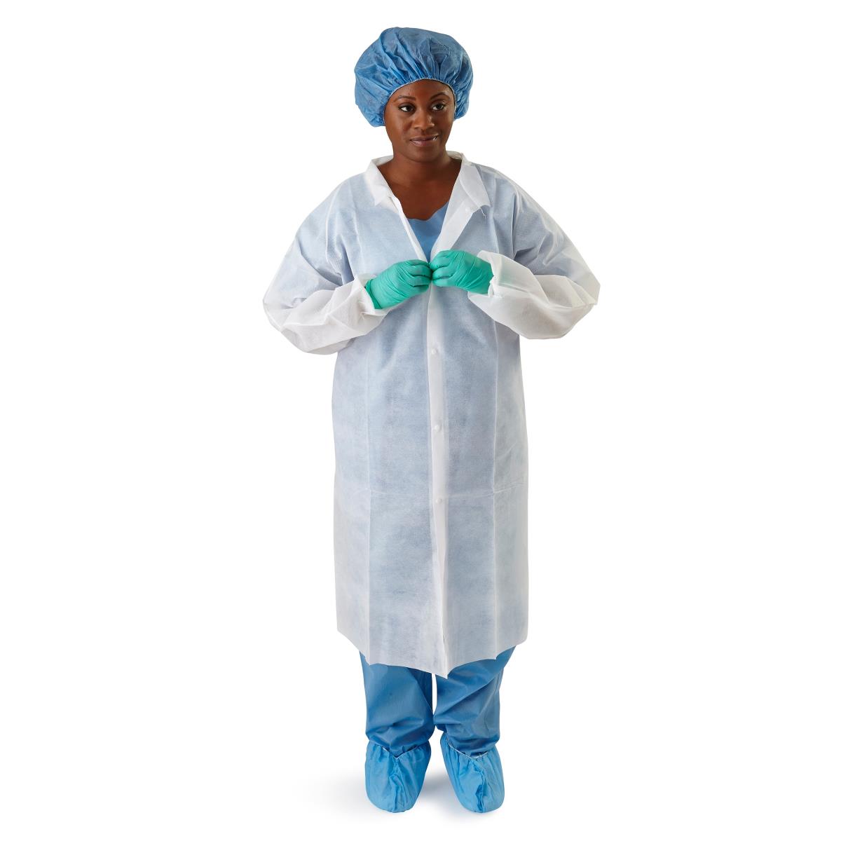 Medline Disposable SMS Barrier Lab Coat with Traditional Collar
