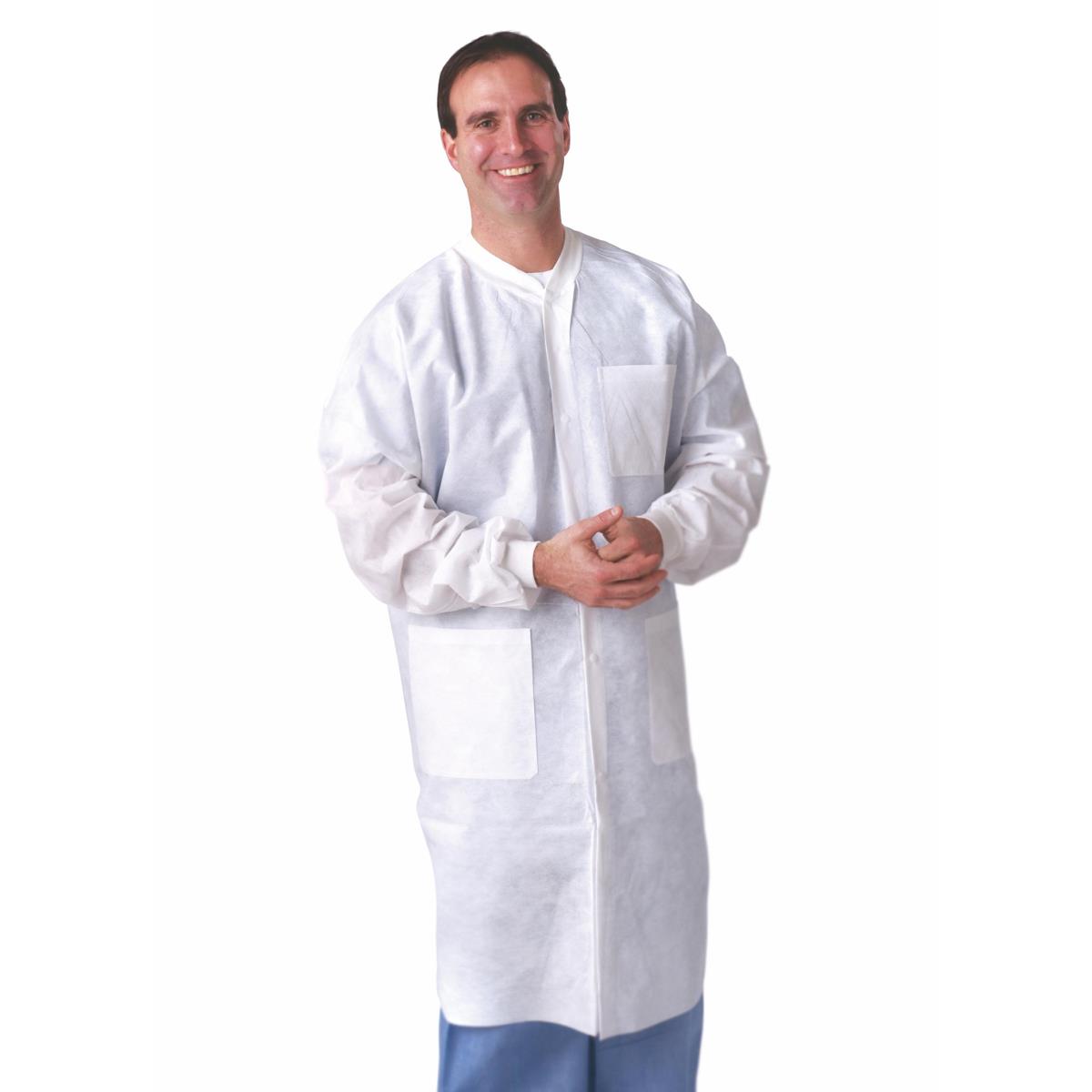 Medline Disposable SMS Barrier Lab Coat with Knit Collar/Cuffs