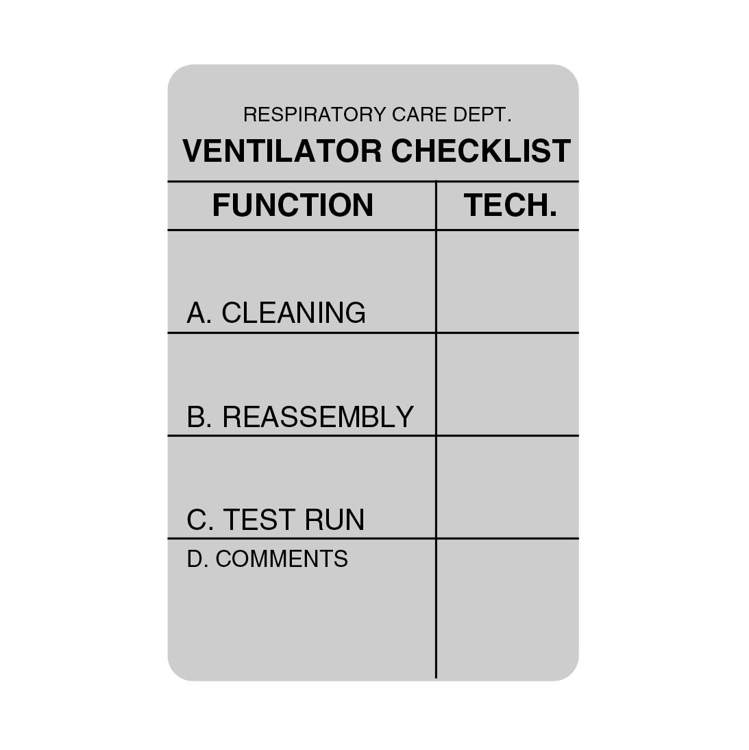 Centurion Ventilator CheckList Respiratory Labels Medline