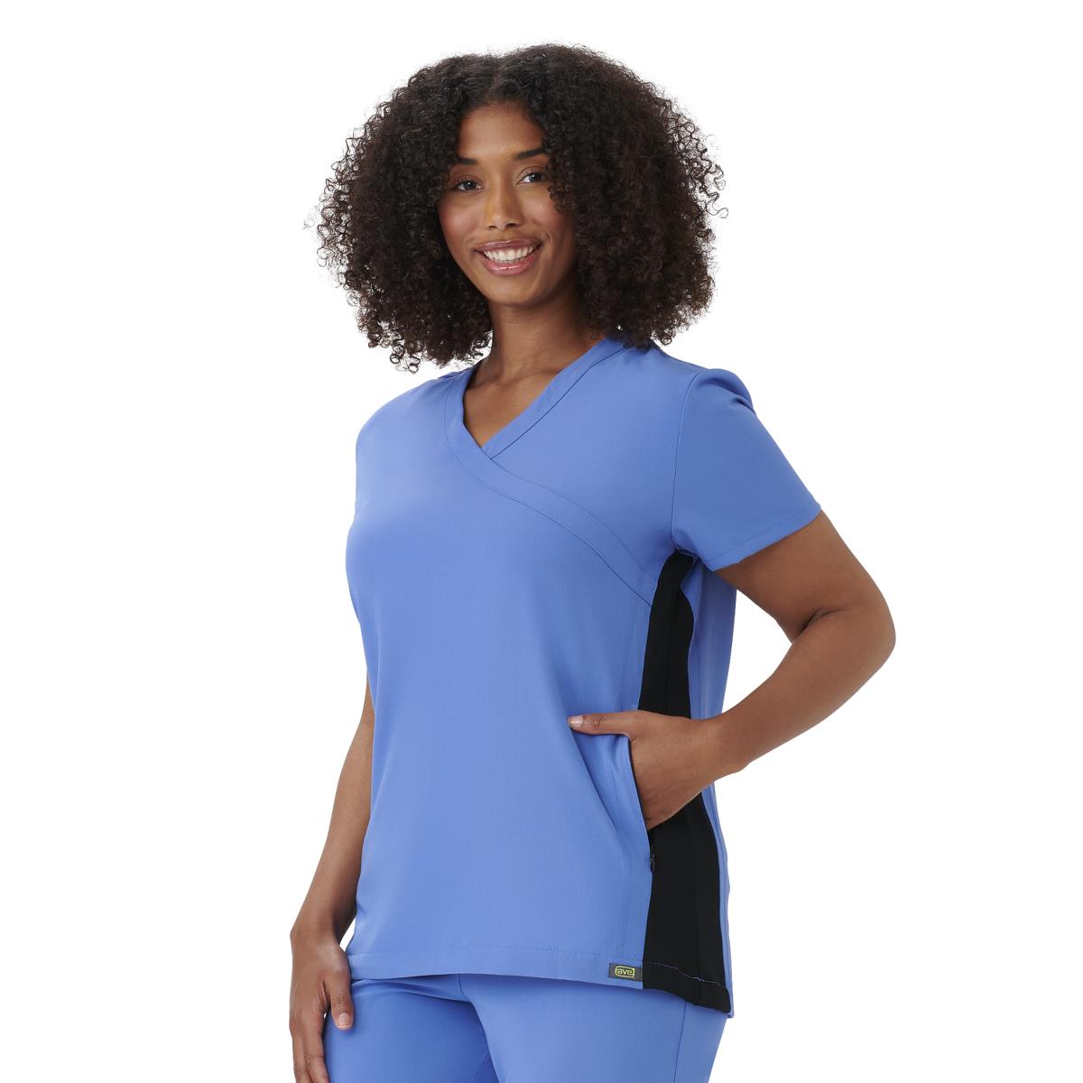 Staten AVE Women's Yoga-Style Scrub Tops with Zipper Pockets