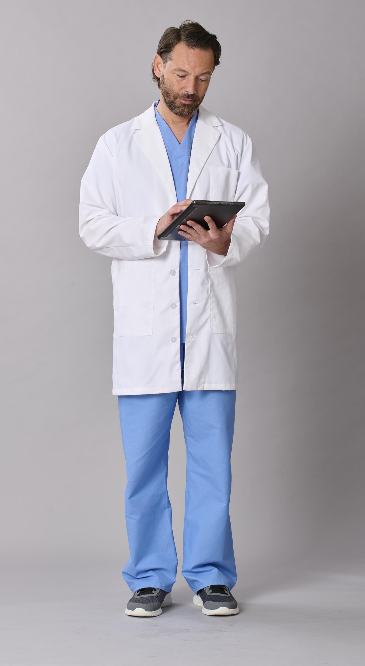 Medline Perform Men's 6-Pocket Staff-Length Lab Coats | Medline