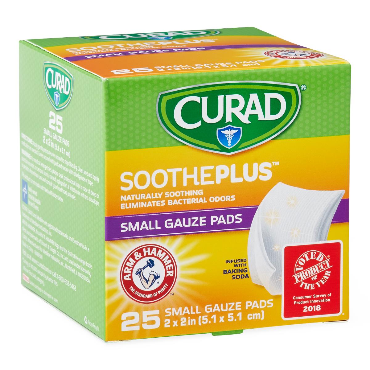 CURAD SoothePlus Gauze Pads with Arm and Hammer Baking Soda | Medline