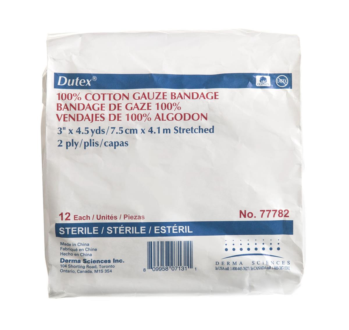 Dutex Sterile Cotton 2-Ply Conforming Bandage | Medline