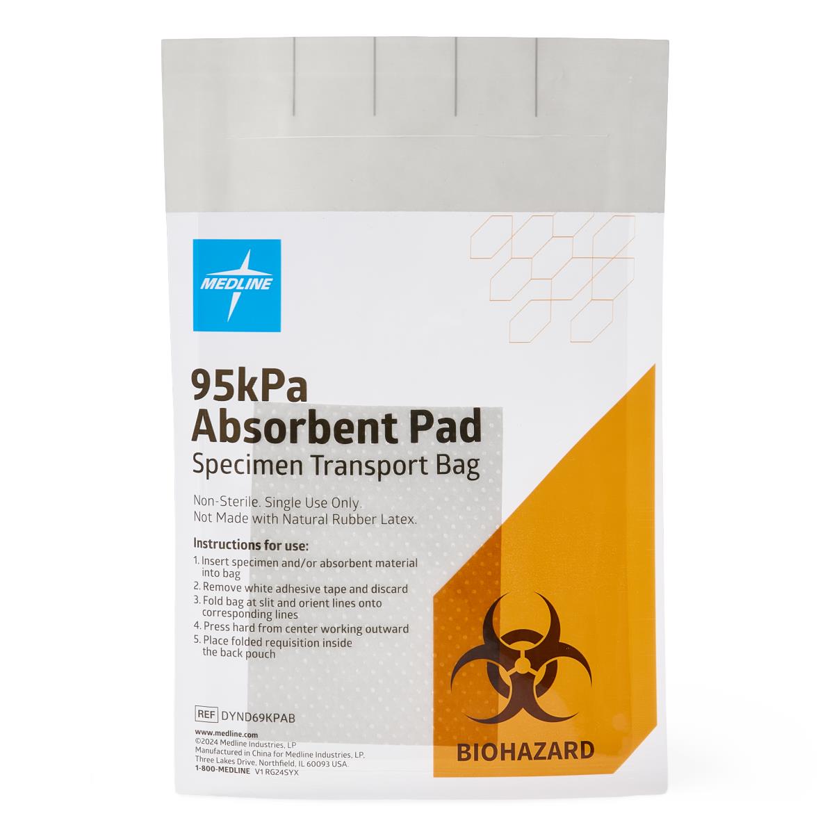 Medline 95kPa Nonsterile Specimen Transport Bags with Absorbent
