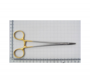 HTI Professional Grade Surgical Mayo Hegar Needle Holder - 6 Inch (15.24cm) With Tungsten Carbide Inserts, Gold Handle