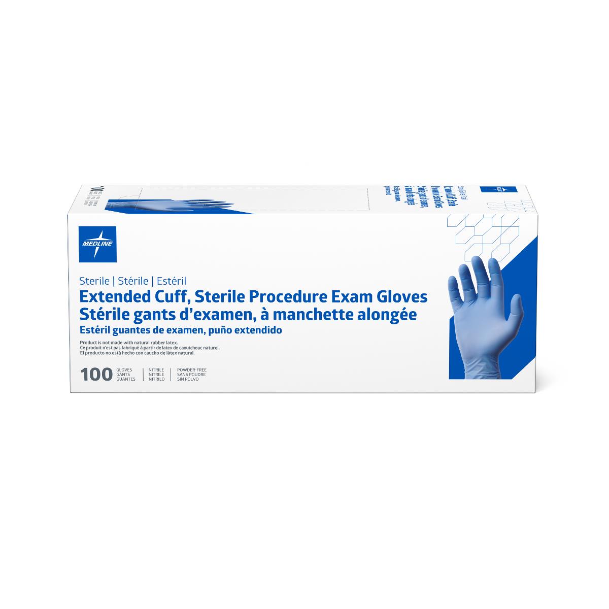 Medline Sterile Extended Cuff Nitrile Exam Glove Singles | Medline