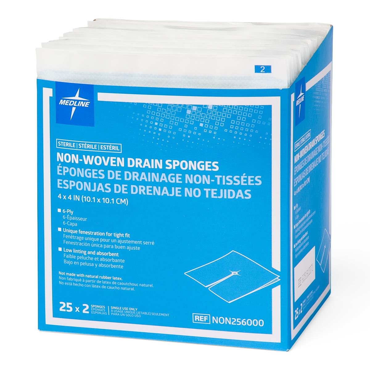 NON256000HH | Medline Sterile Nonwoven Gauze Drain Sponges
