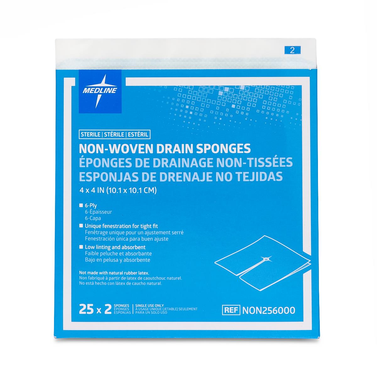 NON256000HH | Medline Sterile Nonwoven Gauze Drain Sponges
