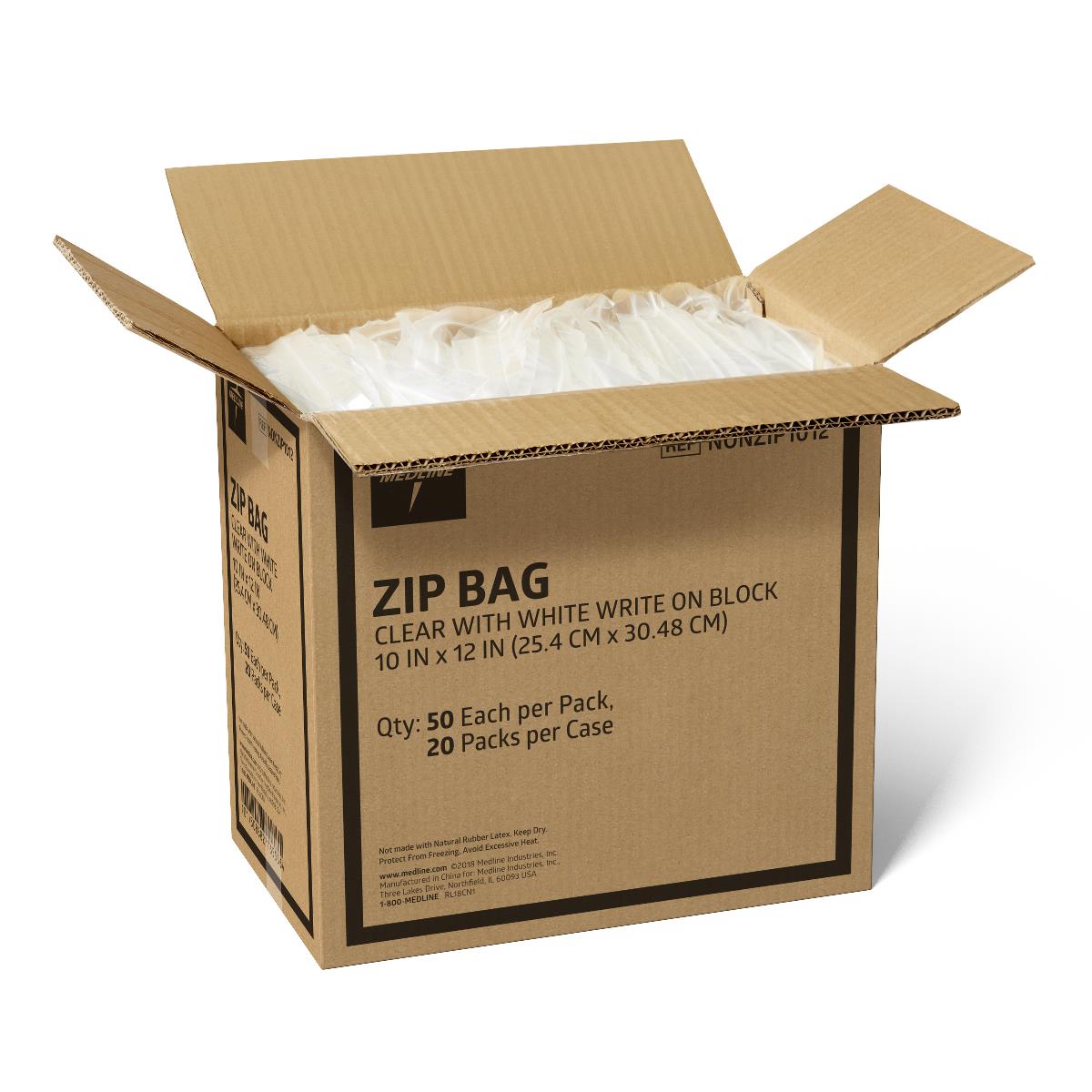NONZIP1012 | Medline Plastic Zip Closure Bags with White Write-On