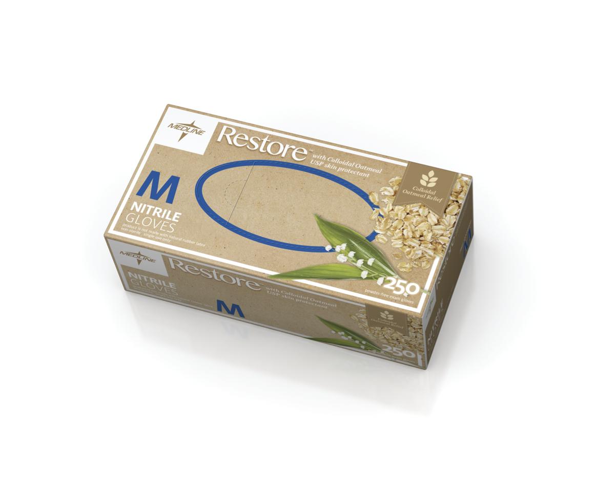 Medline Restore Oatmeal Nitrile Exam Gloves, Medium, 250 Count