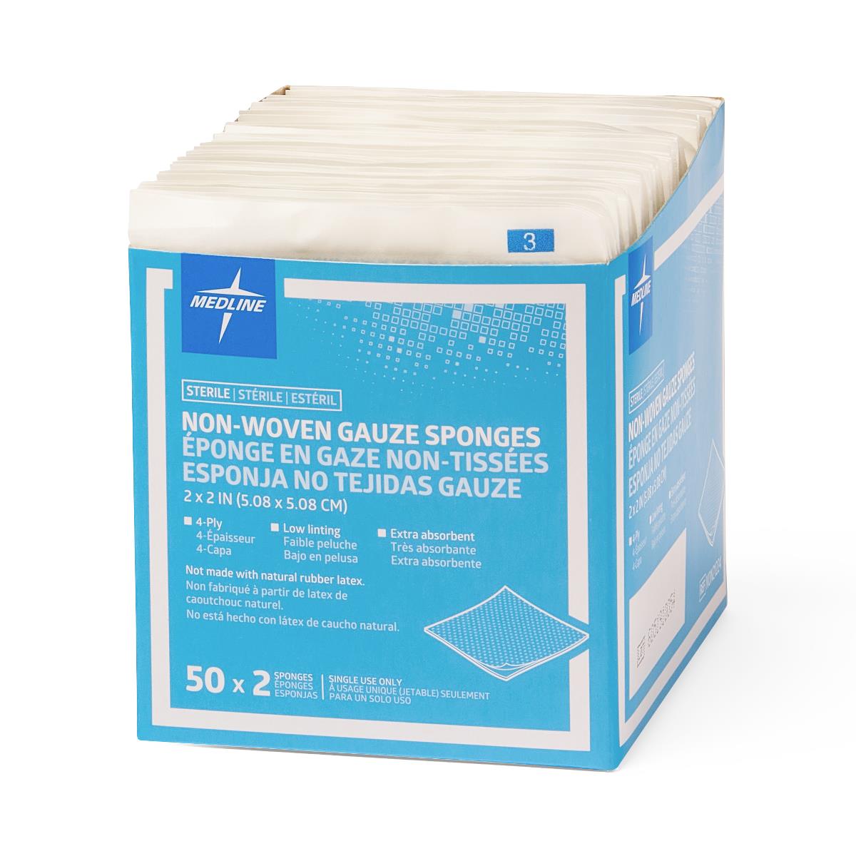 Medline Avant Gauze Non Woven Sterile Sponge 2" x 2" 4Ply Box of
