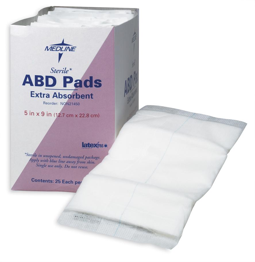 Medline Sterile Super Absorbent Abdominal Pad, 5" x 9", Box of 25
