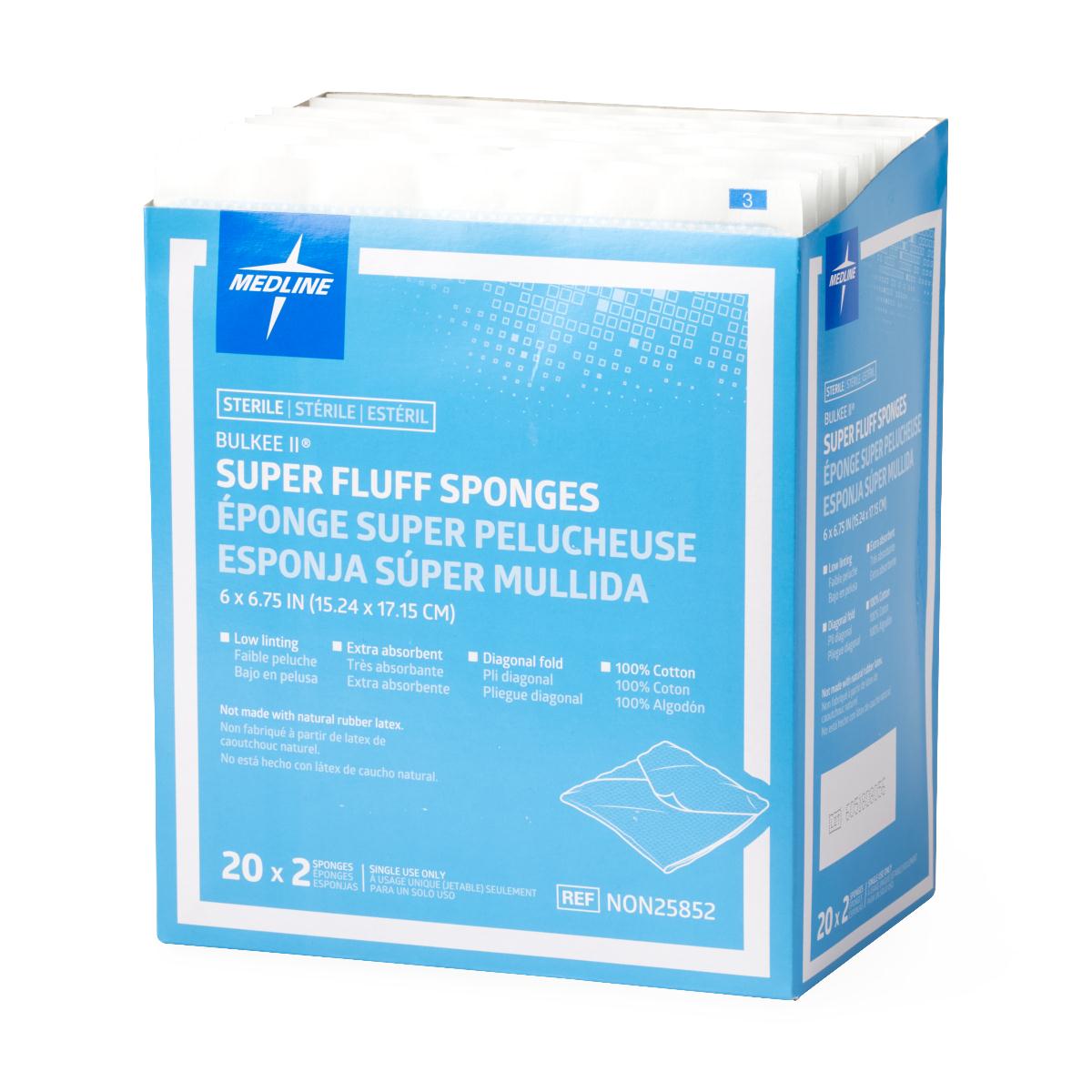 Medline Sterile Bulkee Super Fluff Sponge 6" x 6.75" 2 Sponges