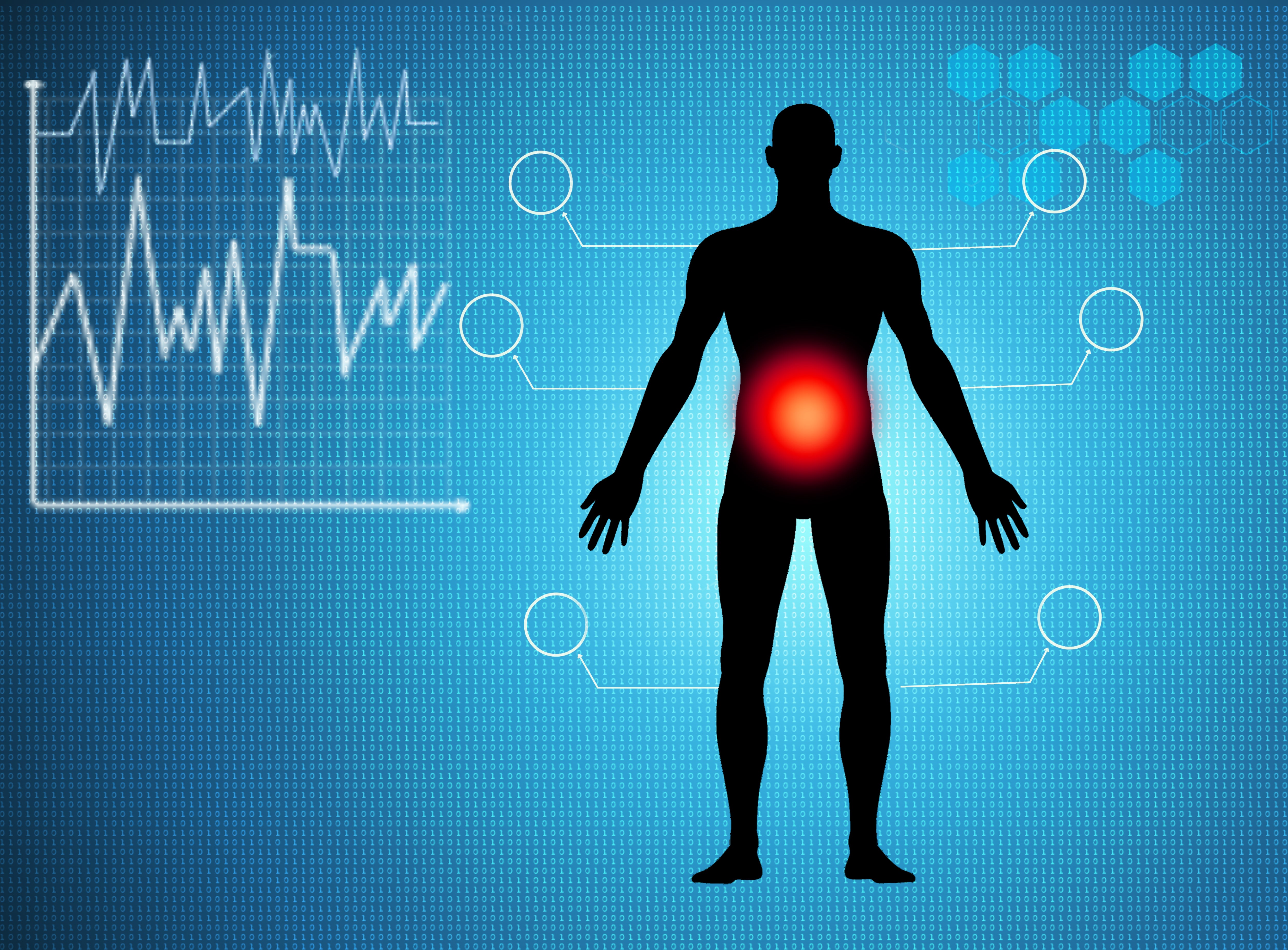 Man silhouette, pain point. Vector medical infographics