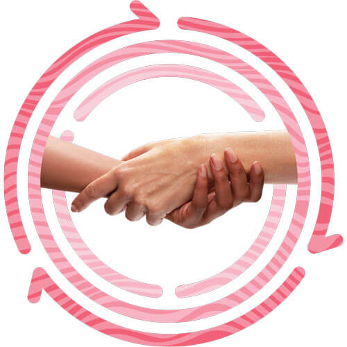 Caregivers clasping hands inside a pink circle, symbolizing skin health solutions Caregivers clasping hands inside a pink circle, symbolizing skin health solutions