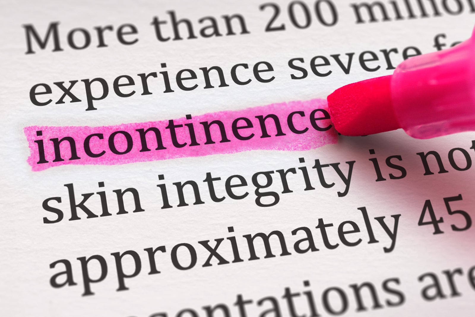Incontinence: Highlight the problem to lower risk of IAD and pressure injuries The word “incontinence” highlighted on a page of text.