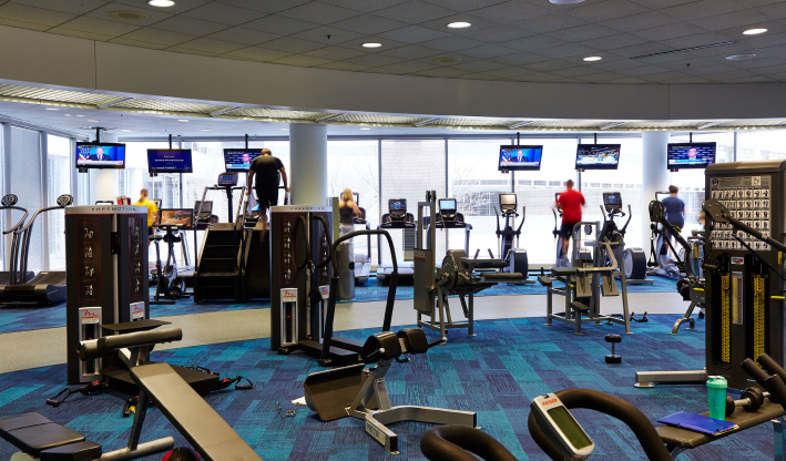 Equipment inside Medline’s gym. Equipment inside Medline's gym.