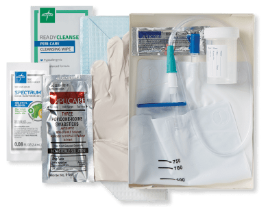 SKU_URO4PVCPC14_v1-1-min An intermittent catheter tray with components laid out