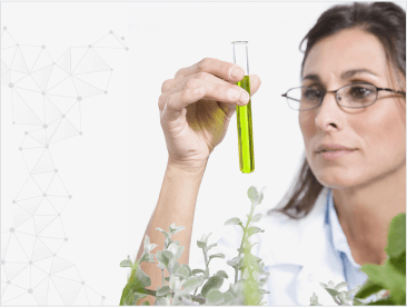 Scientist looking at green liquid in test tube Scientist looking at green liquid in test tube