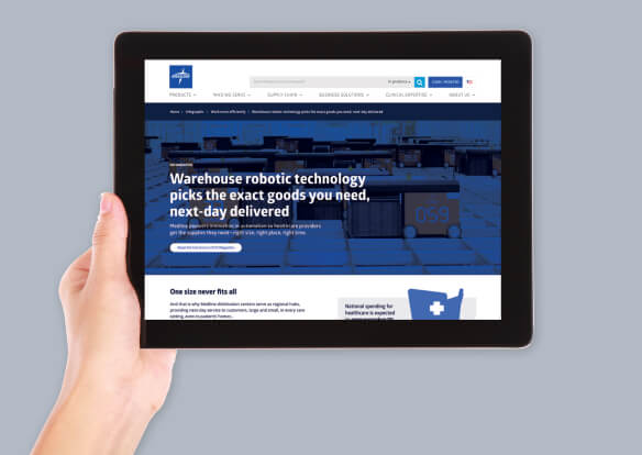 Image of hand holding iPad showing new case study content to read on Medline.com