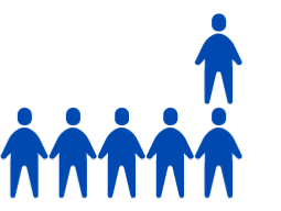 42 Graphic illustration of 10 human figures — four white and six blue