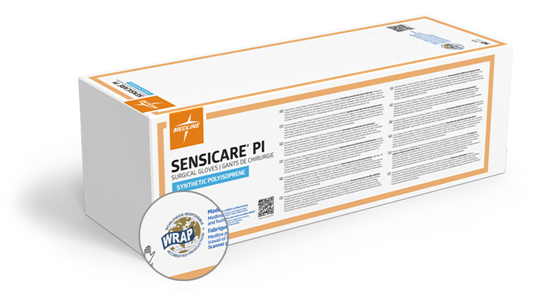 SensiCare-PI-box Box of SensiCare PI gloves with the WRAP logo highlighted