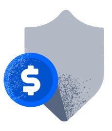 Grey shield with blue circle and white dollar sign