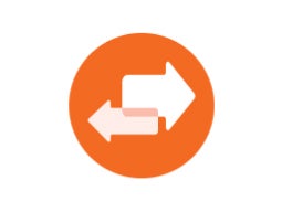 Friction Circular orange icon with two overlapping arrows pointing sideways in opposite directions