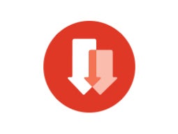 Prolonged-pressure Circular red icon with two overlapping arrows pointing down