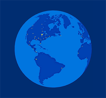 125-countries-people-stronger Illustration of planet earth, with dots indicating Medline facility locations